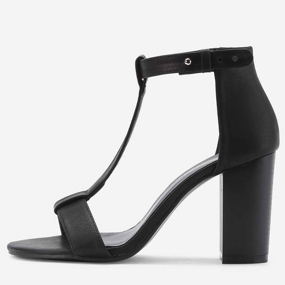 T-Strap PU Block Heeled Sandals